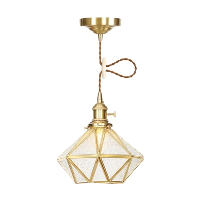 Gold 1 Head Hanging Light Kit Traditional Clear Water Glass Diamond Pendant Ceiling Lamp