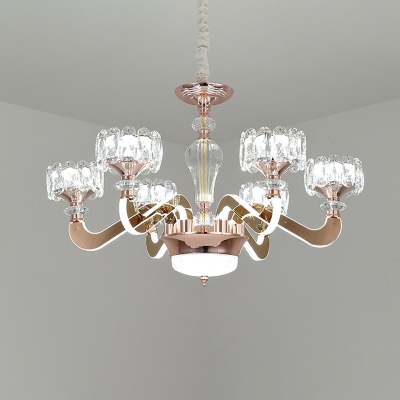 Gold 6/8 Bulbs LED Hanging Chandelier Modern Crystal Drum Ceiling Suspension Lamp for Living Room