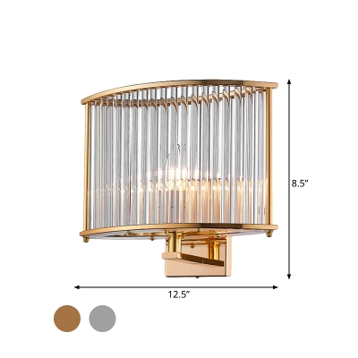 Half Drum Parlor Wall Lamp Postmodern 1 Bulb Clear Glass Rod Sconce Lighting in Chrome/Gold