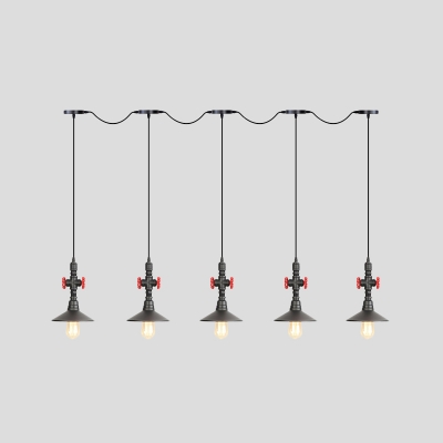 Industrial-Style Saucer Multi Light Chandelier 3/5/7 Heads Iron Tandem Pendant Ceiling Lamp in Black