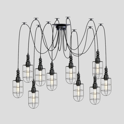 Iron Black Finish Swag Multi Light Pendant Wire Cage 2/3/6 Bulbs Farmhouse Mini Hanging Ceiling Lamp