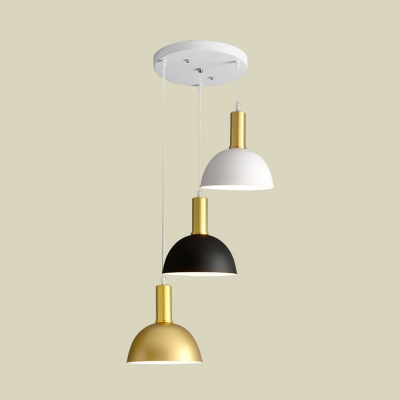 Iron Domed Multi Light Pendant Modern 3-Light White-Black-Gold Hanging Lamp for Dining Room