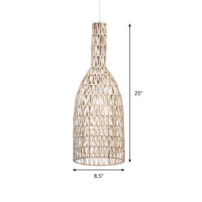 Long Neck Bottle Bamboo Hanging Pendant Asia 1 Head Khaki Suspended Lighting Fixture