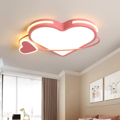 Loving Heart Flushmount Ceiling Lamp Modernist Acrylic Pink LED Flush Light Fixture for Bedroom