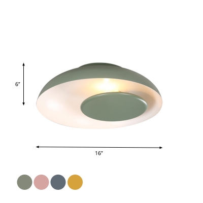 Macaron Bowl Flush Mount Light Iron 1 Head Loft House Ceiling Lamp with Bottom Shield in Green/Pink/Yellow
