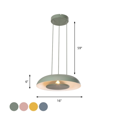 Macron Single Pendant Lighting Pink/Yellow/Blue Shallow Bowl Hanging Light Kit over Dining Table