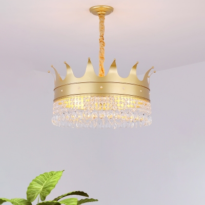Metal Crown Shape Hanging Lighting Contemporary 4 Heads Living Room Chandelier Lamp with Crystal Accent in Gold
