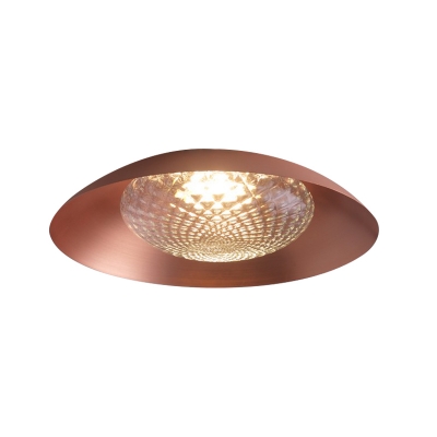 Metal Salad Bowl Flush Mount Light Mid Century 1-Light Copper Ceiling Lighting with Clear Lattice Glass Shade