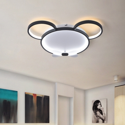 Mickey Mouse Flush Mount Fixture Minimalist Acrylic LED Black Finish Ceiling Fixture in Warm/White Light