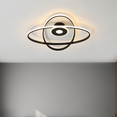 Modernist LED Ceiling Mounted Light Black/White Oval Frame Flush Mount with Acrylic Shade in Warm/White Light