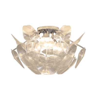 Modernist Pine Cone Flush Light Clear PVC 3 Bulbs Living Room Ceiling Mounted Fixture
