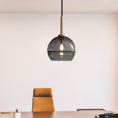 Modernist Sphere Hanging Lamp Clear/Smoke Gray Ruffle Glass 1 Light Living Room Pendant Lighting