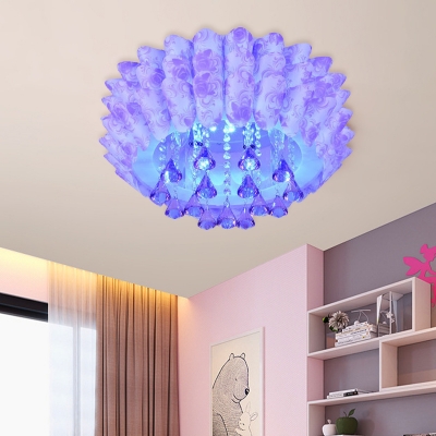 Purple/Pink Tiered Ceiling Flush Modern Diamond Clear Crystal 5 Heads Bedroom Flush Light Fixture