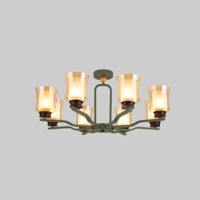 Radial Iron Ceiling Flush Modern Nordic 8 Heads White/Grey/Green Finish Semi Flushmount with Cup Tan Glass Shade