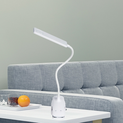Rectangular Bedroom Reading Book Light Plastic Minimalist Clip on Desk Lamp in White