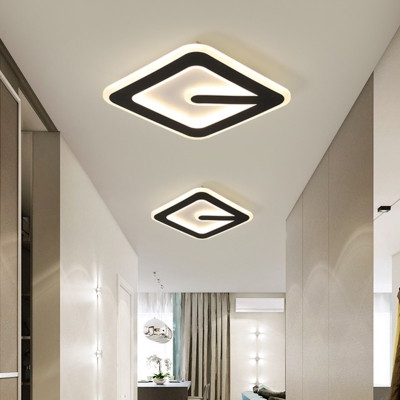 Rhombus Flushmount Lighting Simple Acrylic LED Hallway Ceiling Mounted Fixture in Black, White/Warm Light