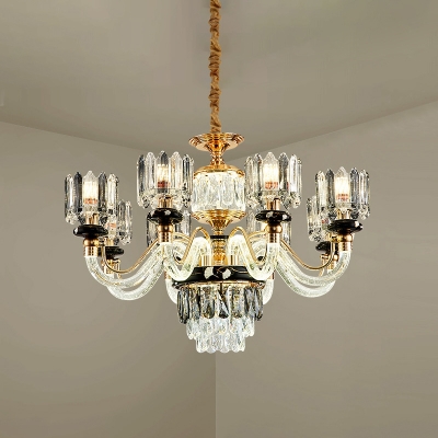 Scroll Arm Living Room Chandelier Traditional Crystal Block 6/8-Head Gold Ceiling Pendant Lamp