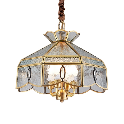 Seeded Glass Panes Brass Chandelier Light Barn Shaped 4-Head Hanging Lamp over Table