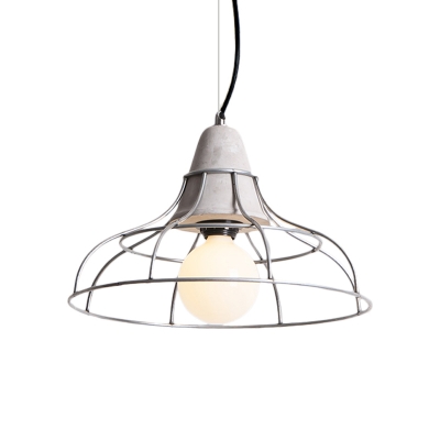 Silver Finish 1 Light Ceiling Lighting Vintage Iron Cylinder/Dome/Arc Cage Hanging Pendant Lamp with Cone Cement Top