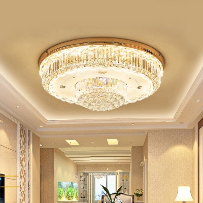 Simple 2-Tier Flush Mount Lighting LED Crystal Ball Ceiling Lamp in Gold for Living Room