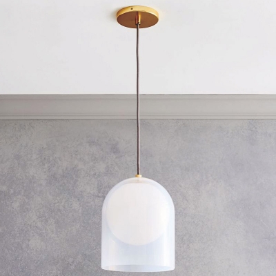 Small Cloche Pendulum Light Minimalist Frosted Glass 1 Bulb Bedroom Ceiling Pendant with Inner Ball Shade in Gold