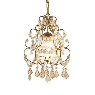 Victorian Style Swirl Hanging Light Single Bulb Crystal Down Lighting Pendant in Gold