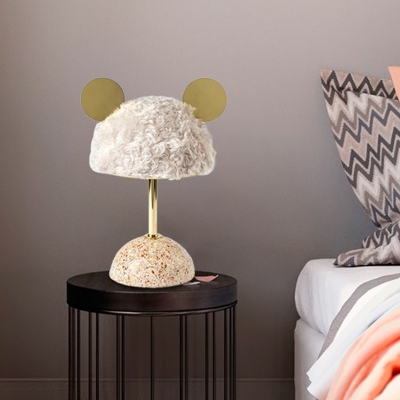 Villus Mouse Head Night Table Light Kids LED Nightstand Lamp in Dark Green/Pink/Light Pink with Dome Marble Base