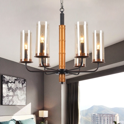 Vintage Tube Chandelier Lamp 3/5/6-Light Smoke Grey Glass Hanging Pendant Light in Gold for Bedroom