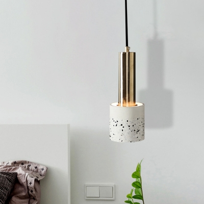 White/Black/Pink Cylinder Suspension Light Nordic 1-Light Terrazzo Ceiling Pendant Lamp with Tube Gold Top