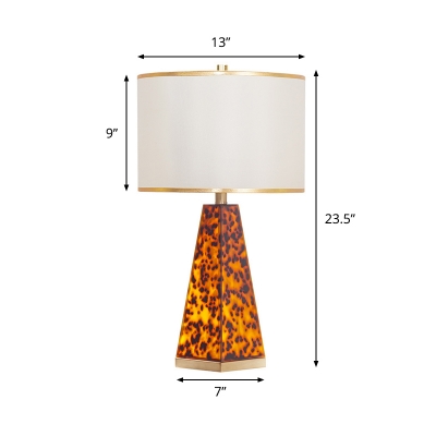 White Drum Table Light Modernism 1-Bulb Fabric Night Lamp with Tower Leopard Print Acrylic Base