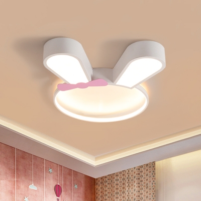 White Rabbit Frame Flush Light Fixture Cartoon LED Acrylic Flush Mounted Lamp in White/Warm Light