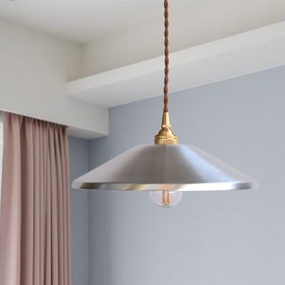 1-Bulb Down Lighting Industrial-Style Silver Finish Metallic Ceiling Hang Fixture