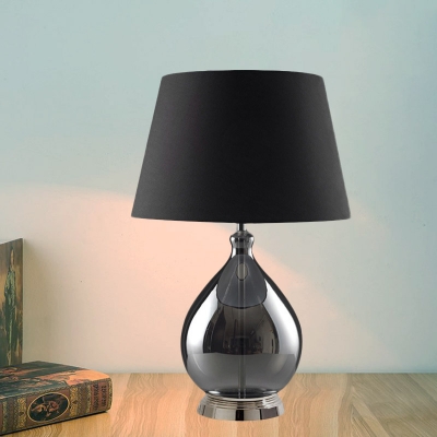 1 Head Taper Night Light Country Black/Grey/Coffee Fabric Table Lamp with Teardrop Pedestal for Bedroom