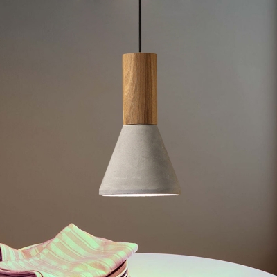 

1 Light Ceiling Pendant Light Antiqued Cone/Trapezoid/Can Cement Hanging Lamp in Grey and Wood, // Height, HL614501