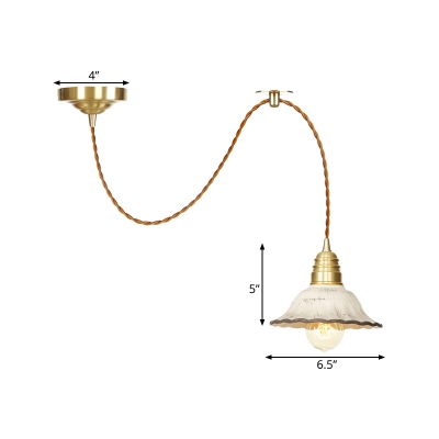 1 Light Ceramics Pendant Lighting Traditional Gold Scalloped Restaurant Hanging Lamp Kit