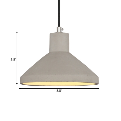 1 Light Hanging Ceiling Light Vintage Coffee Shop Pendant Lamp Kit with Flared Cement Shade in Grey