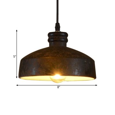 1 Light Hanging Pendant Industrial Cylinder/Dome Ceramic Suspension Light in Black for Dining Room
