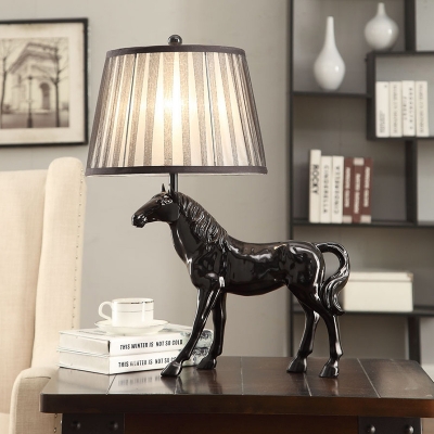 1-Light Pleated Fabric Table Light Rural Black Horse Living Room Nightstand Lamp
