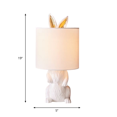 1-Light Rabbit Table Lamp Countryside White Resin Nightstand Light with Fabric Shade
