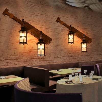 2 Heads Clear Glass Wall Mounted Light Coastal Black Finish Restaurant Wall Lighting Ideas with Wood Tool Backplate