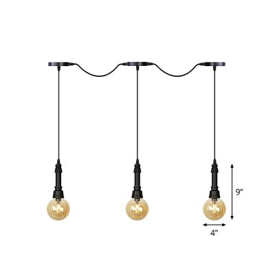 3/5/7 Lights LED Multi Ceiling Light Industrial Global Amber Glass Tandem Pendant Lamp Fixture in Black