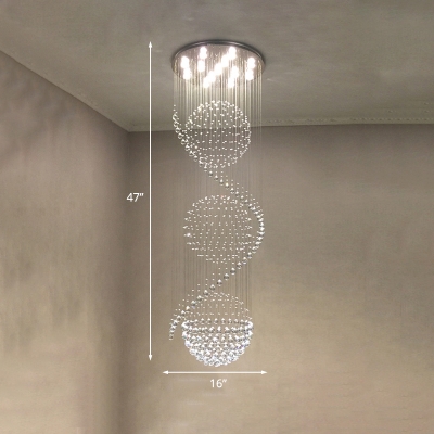 4-Head LED Multi Light Pendant Modernist Spiral Cascading Clear Crystal Ball Suspension Lamp