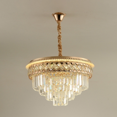 4-Layer Bedroom Ceiling Chandelier Retro Crystal Rectangle LED Gold Down Lighting Pendant