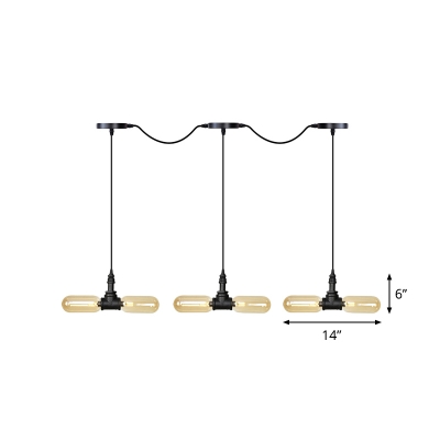 6/10/14 Bulbs LED Multi-Light Pendant Vintage Restaurant Tandem Suspension Lamp with Capsule Amber Glass Shade in Black