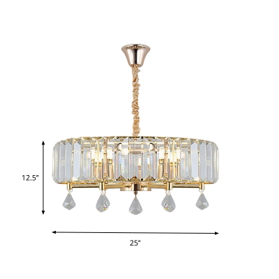 6/8-Light Crystal Block Chandelier Modernism Gold Circle Living Room Hanging Ceiling Lamp with Droplet