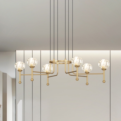 6/8 Lights Diamond Multi Pendant Light Modern Brass Crystal LED Hanging Ceiling Lamp, 27