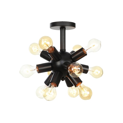 6/9/12 Lights Iron Semi Mount Lighting Industrial Black Sputnik Restaurant Flush Ceiling Lamp