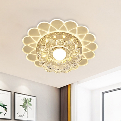 Acrylic Floral Flush Mount Lighting Modern LED Foyer Ceiling Flush with Clear Crystal Shade