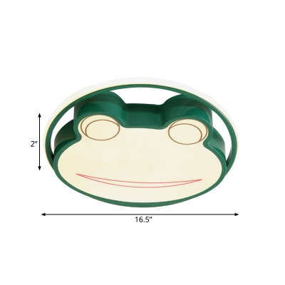 Acrylic Frog Shape Ceiling Flush Cartoon LED Green Flushmount Lighting in Warm/White Light
