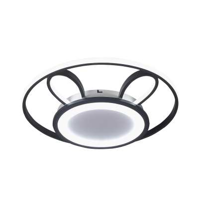 Acrylic Rabbit Flush Mount Lighting Contemporary LED Black Ceiling Light Fixture in Warm/White Light